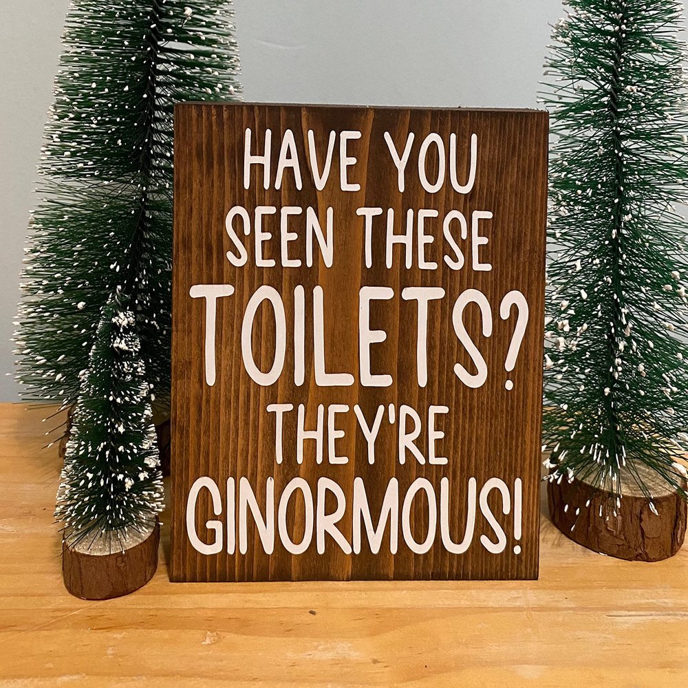 Interesting Wooden Sign Have You seen These Toilets? They're Ginormous! - Buddy The elf Sign - Funny Bathroom Decor- Elf Bathroom Shelf Quote Wooden Signs with Sayings 8x8 Inch