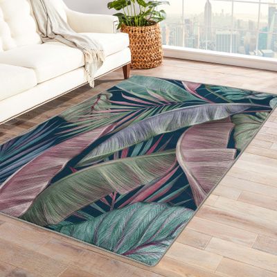 4x6 Rug, Tropical Rugs for Living Room Bedroom, Banana Palm Leaf Area Rug & Bedroom Decor, Washable Non Slip Soft Low Pile Indoor Carpet, Home Decorative Patterned Floor Rug
