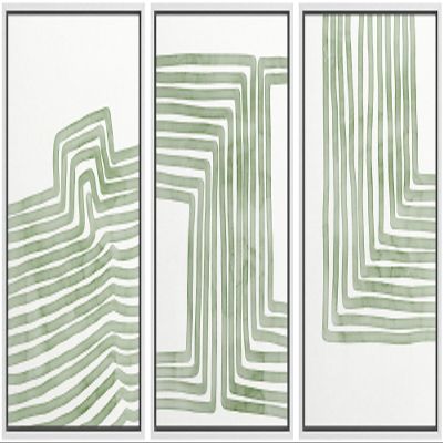 wall26 Framed Canvas Print Wall Art Set Sage Green Stripe Polygon Pattern Collage Abstract Geometric Illustrations Decorative Bohemian Multicolor Mid-Century Modern for Bedroom - 24"x36"x3 White