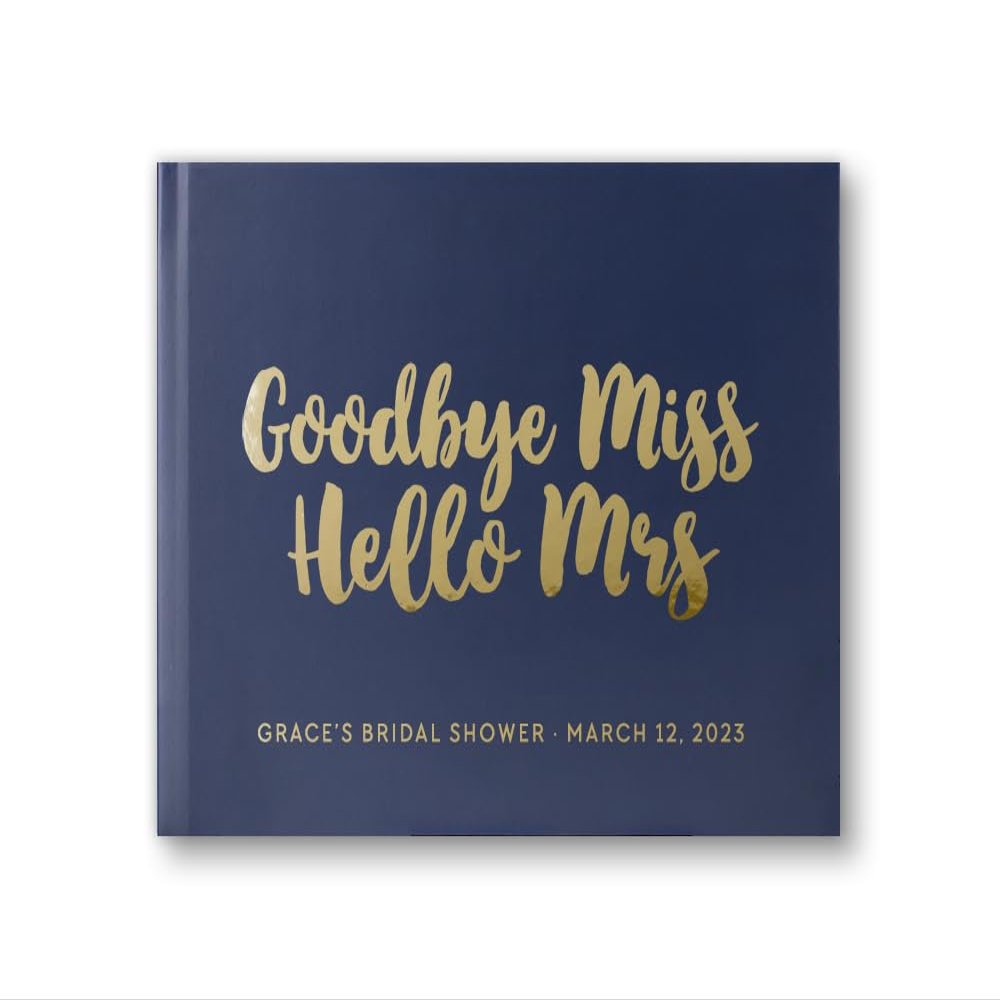 Bridal Shower Guest Book Sign-in book for Future Bride Miss to Mrs Custom Guest Book, Personalized Album - Navy Gold (9x6)