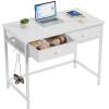 Furologee White Small Computer Desk with 2 Fabric Drawers for Bedroom,34 Inch Simple Home Office Writing Desk, Vanity Desk with Hooks, Study Table for Adults Student Small Spaces view 1