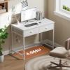 Furologee White Small Computer Desk with 2 Fabric Drawers for Bedroom,34 Inch Simple Home Office Writing Desk, Vanity Desk with Hooks, Study Table for Adults Student Small Spaces view 2