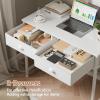 Furologee White Small Computer Desk with 2 Fabric Drawers for Bedroom,34 Inch Simple Home Office Writing Desk, Vanity Desk with Hooks, Study Table for Adults Student Small Spaces view 4