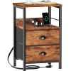 Furologee End Table with Charging Station, Nightstand with Fabric Drawers, Side Table with USB Ports & Outlets, Night Stand with Storage Shelf & Hooks, for Living Room/Bedroom, Rustic Brown view 1