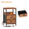 Furologee End Table with Charging Station, Nightstand with Fabric Drawers, Side Table with USB Ports & Outlets, Night Stand with Storage Shelf & Hooks, for Living Room/Bedroom, Rustic Brown view 3