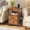 Furologee End Table with Charging Station, Nightstand with Fabric Drawers, Side Table with USB Ports & Outlets, Night Stand with Storage Shelf & Hooks, for Living Room/Bedroom, Rustic Brown view 4