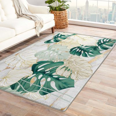 2x3 Rug, Monstera Rugs for Entryway Living Room Bedroom, Tropical Small Area Rug & Bedroom Decor, Washable Non Slip Soft Low Pile Indoor Door Mat, Home Decorative Patterned Carpet