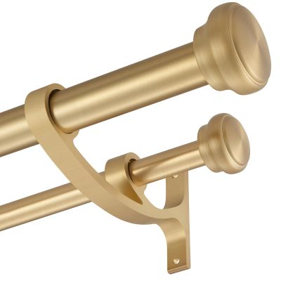 Modern Double Curtain Rods, Warm Gold Curtain Rod 36-72 Inch Length Drapery Rods with Simple Decorative End Caps 1 Inch Front and 5/8 Inch Diameter Back Dual Curtain Rod Telescoping Window Rods