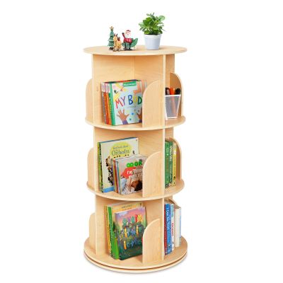 OOOK Kids Rotating Bookshelf, Small Corner Bookshelf for Small Space, 360 Display 3 Tier Floor Standing Bookcase Storage Rack, Wooden Narrow Bookcase Organizer for Bedroom, Living Room