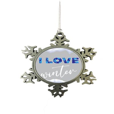 I Love Winter Snowy Snowflake Mug Heirloom Pewter Snowflake Christmas Tree Ornament