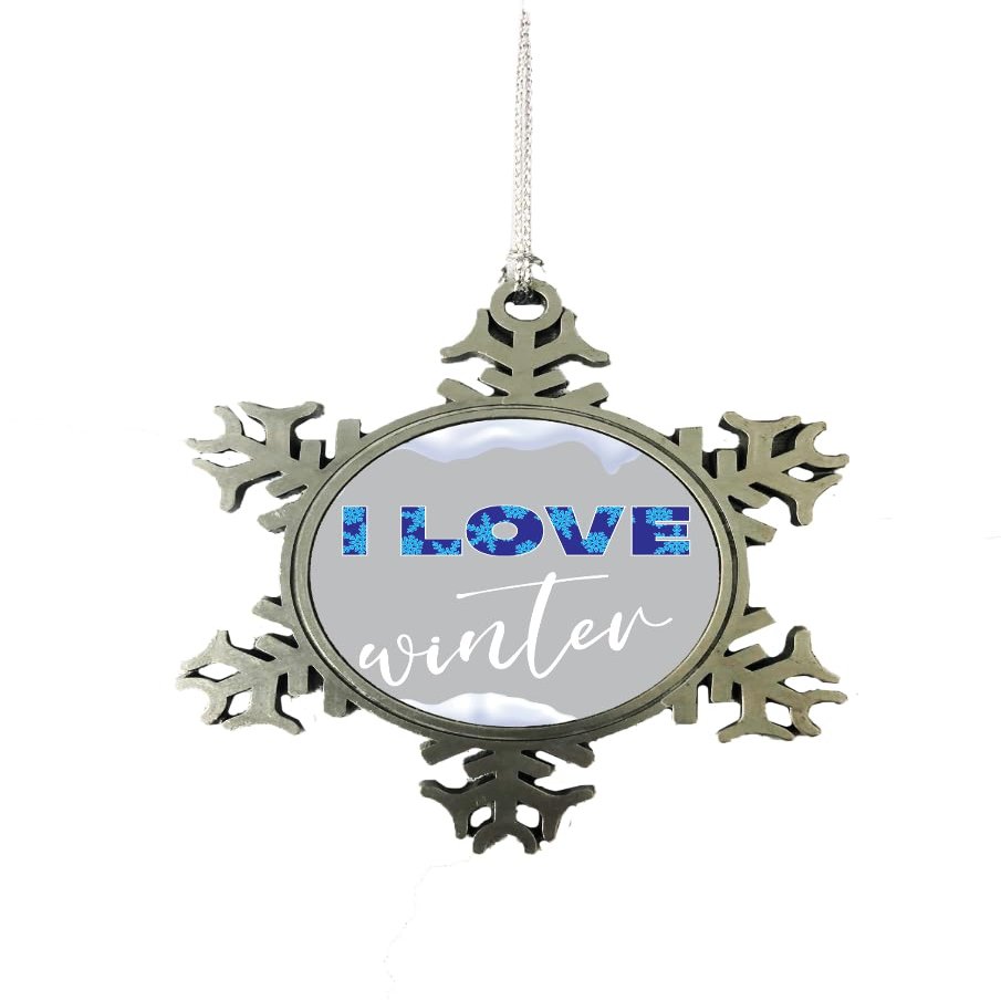 I Love Winter Snowy Snowflake Mug Heirloom Pewter Snowflake Christmas Tree Ornament
