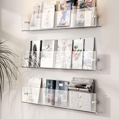 KWOKING Modern Acrylic Floating Bookshelf 5.9"H Wall Mounted Bookcase Picture Book Magazine Rack Wall Rack Wall Mount Bookshelf Decoration Newspaper Display Rack Book Rack Clear 27.6"L x 1.4"W x 5.9"H