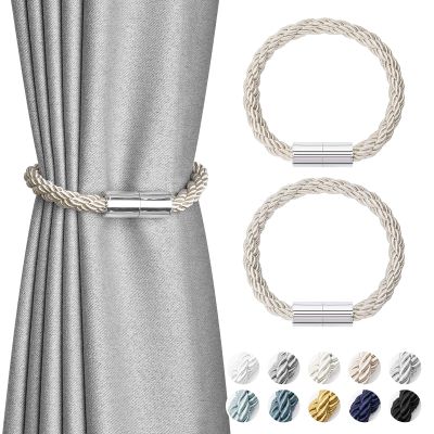 NICEEC 2 Pack Mini Magnetic Curtain Tiebacks Modern Simple Style Drape Tie Backs Elegant Decorative Weave Rope Curtain Holdbacks for Home & Office Thin Window Draperies (Beige)