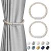 NICEEC 2 Pack Mini Magnetic Curtain Tiebacks Modern Simple Style Drape Tie Backs Elegant Decorative Weave Rope Curtain Holdbacks for Home & Office Thin Window Draperies (Beige) view 1