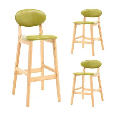 Comfortable Barstools Bar Stool Wooden High Stool 2 Pcs Rubber Wood Barstools with Footrest and Pu Leather Seat Backrest Stool Total Height 98 Cm Advanced