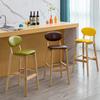 Comfortable Barstools Bar Stool Wooden High Stool 2 Pcs Rubber Wood Barstools with Footrest and Pu Leather Seat Backrest Stool Total Height 98 Cm Advanced view 4