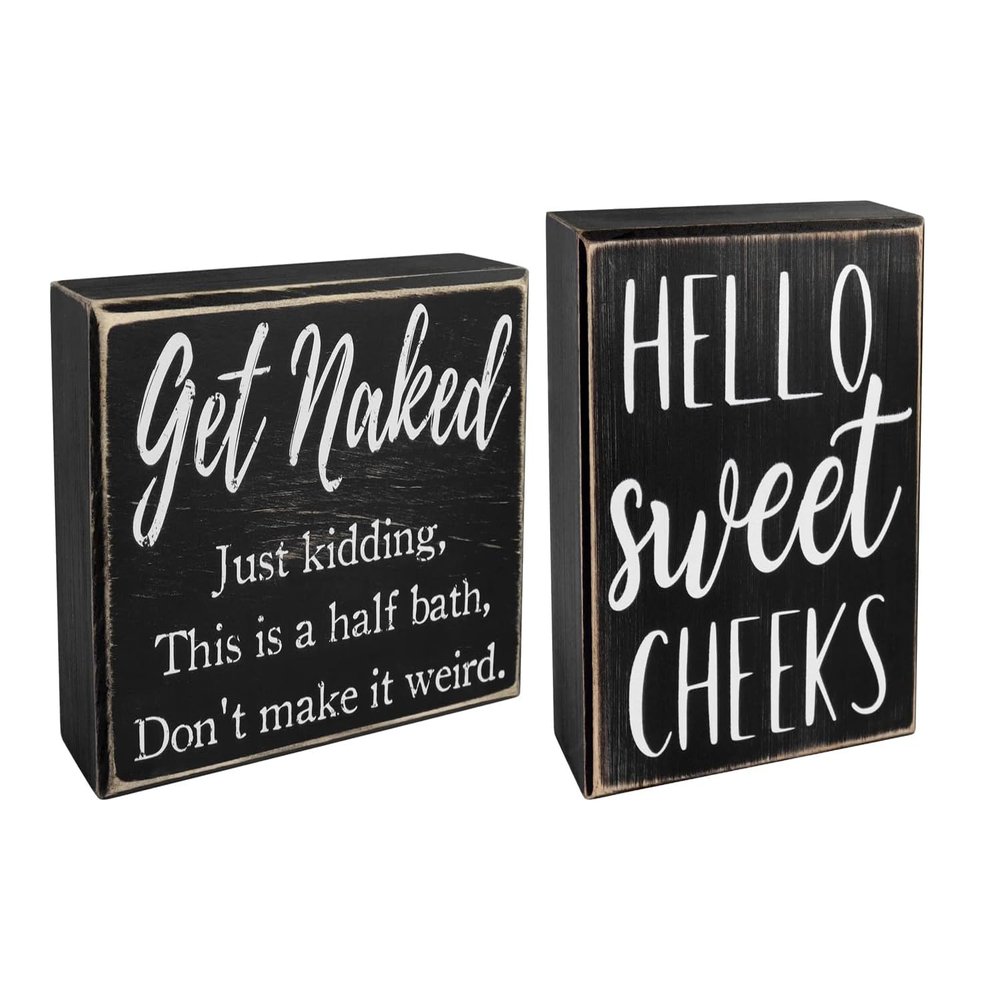 2PCS Funny Bathroom Sign Decoration Box Bathroom Sign Plaque 5"x6" Toilet Decor Rustic Wood Plaque - Funny Bathroom Signs