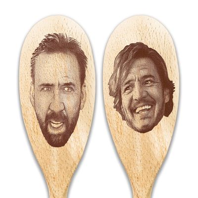 Nicolas Cage & Pedro Pascal Spoons Set Funny Meme Nic Cage Face On Wooden Spoon Pedro Pascal Merch On Things Fan Gifts For Birthday Housewarming Gift (2 Spoons CAGE&PASCAL)