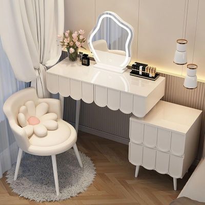 MZQMK Dressing Table with LED Lights Mirror,Makeup Vanity Table Set, 3 Lighting Colors, Cushioned Stool for Women Girls,Vanity for Bedroom (Color : White, Size : 100cm)