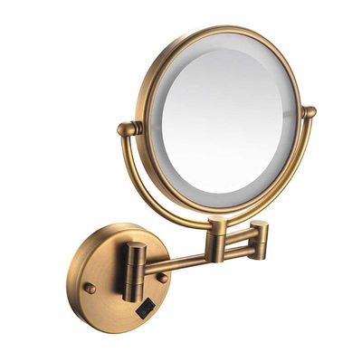 8 in Makeup Mirror Wall Mount LED Lighted Wall-Mounted Bathroom Mirror with Lights and 3X Magnification, Lighted Wall Mount Mirror Double Sided Swivel Extendable, Round,Rose Gold,Hardwire ( Color : Br