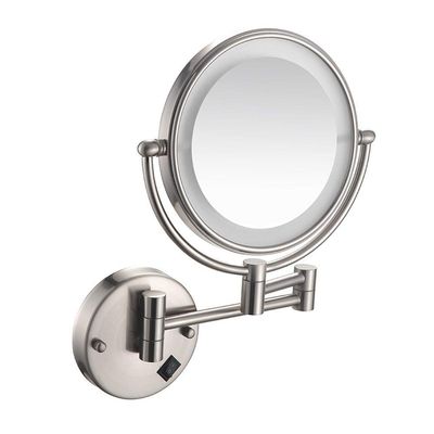8 in Round LED Lighted Wall Mount Makeup Mirror Wall-Mounted Bathroom Mirror with Lights and 3X Magnification, Lighted Wall Mount Mirror Double Sided Swivel Extendable,Nickel,Charging ( Color : Nickel