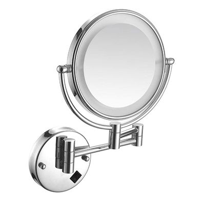 8 in Round LED Lighted Wall Mount Makeup Mirror Wall-Mounted Bathroom Mirror with Lights and 3X Magnification, Lighted Wall Mount Mirror Double Sided Swivel Extendable,Nickel,Charging ( Color : Chrome