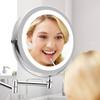 8 in Round LED Lighted Wall Mount Makeup Mirror Wall-Mounted Bathroom Mirror with Lights and 3X Magnification, Lighted Wall Mount Mirror Double Sided Swivel Extendable,Nickel,Charging ( Color : Chrome view 2
