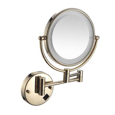 8 in Round Wall-Mounted Bathroom Mirror LED Lighted Makeup Mirror Wall Mount with Lights and 3X Magnification, Lighted Wall Mount Mirror Double Sided Swivel Extendable,Nickel (Color : Light Gold, Si