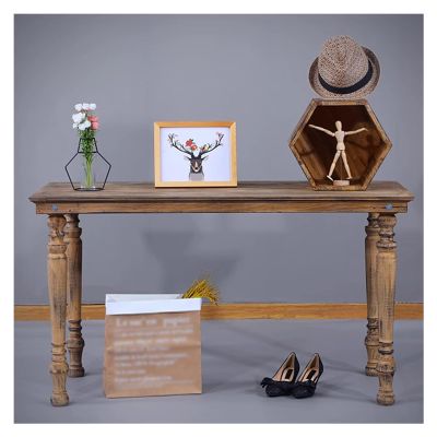 XPLKQXE Retro Floor Standing Wooden Display Stand, Exhibition Table, Rectangle Table Top, Solid Wood Flowing Table Clothes Retail Store Kitchen Dining Table (Color : Brown, Size : 120x60x70cm)