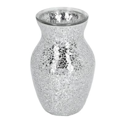 Firlar Mosaic Glass Flower Vase, Silver Glass Vase, Shiny Modern Mirrored Vase, Glitter Mosaic Table Centerpiece Container for Home Living Room Office Decor