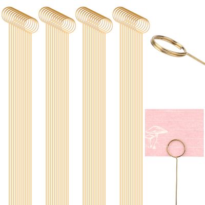 KALIONE 60Pcs Metal Wire Floral Place Card Holder Picks, 12inch Gold Place Card Holder, Photo Memo Holder Pick Stick, Gold Round Photo Stick Clip, Gift Card Holder for Wedding and Party