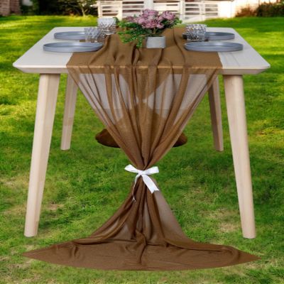 MDS 10 Pack 14ft Chiffon Table Runner 29 x170 Inches Sheer Wedding Runner Romantic Rustic Table Runner for Wedding Decorations, Birthday Parties, Bridal Shower Party Arch Decor - Mocha