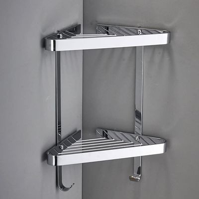 Shower Shelf,Bathroom Corner ShelfShower Rack Basket Chrome Shower Caddy Brass Baskets 2 Tier Corner Shelves with Hook Rust Free Bathroom Accessories Sets Bath Tidy Organiser Shampoo Holder Storage R