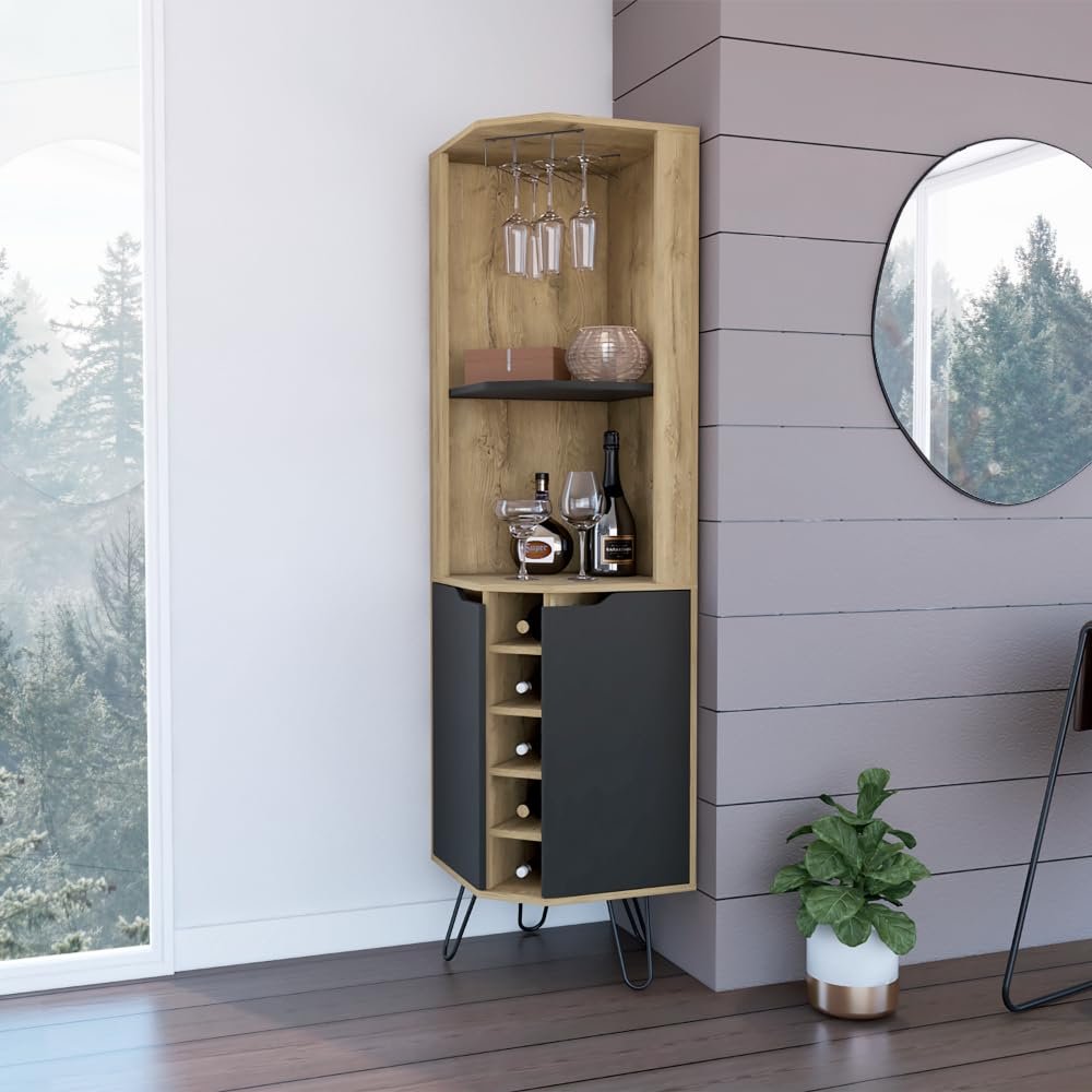Corner Bar Cabinet Leverkusen,Living Room -Aged Oak/Black