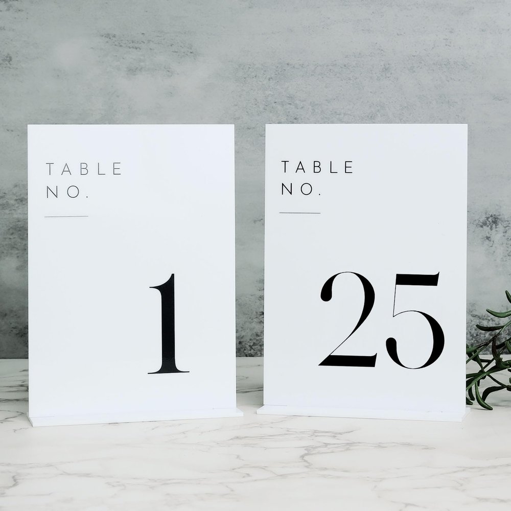 JINMURY White Wedding Table Numbers 1-25 with Stands, 5"x7" White Acrylic Table Numbers, Perfect for Wedding Reception, Party, Anniversary, Event