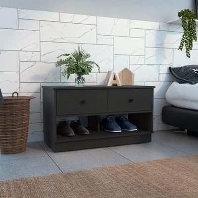Storage Bench Beji, Lower Shelf, Two Drawers - Black