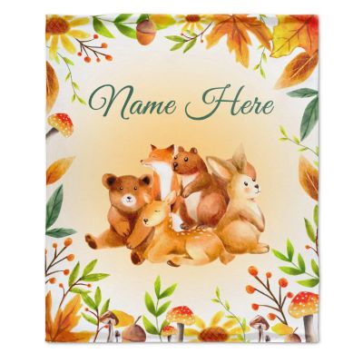 Deer Bear Rabbit Fox Animals Blanket Fall Personalized Blanket with Name Soft Flannel Throws Cozy Lightweight Custom Blankets for Couch Bed Sofa Gift Unisex Medium 6050in for Teen