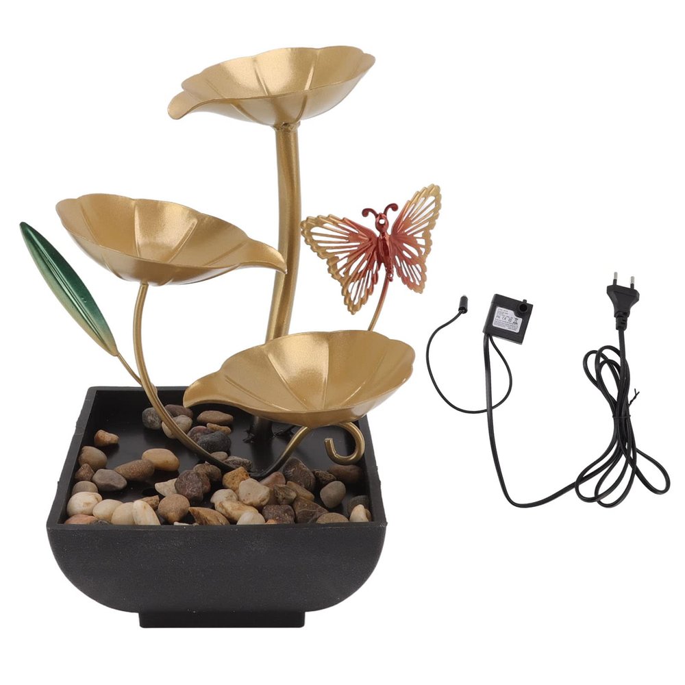 Tabletop Fountain, Small DIY Lotus Leaf Butterfly Tabletop Circulating Waterfall Ornaments Indoor Waterfall for Office and Living Room(110V)