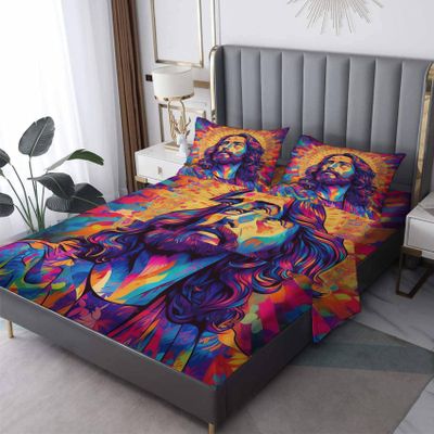 Jesus Sheets Twin XL Size, Religion Bed Sheets, Patterned Bedding Sheets & Pillowcases 3 Piece Set - Soft Microfiber Deep Pocket Fitted Sheet & Flat Sheet & Pillow Case C3-&-283