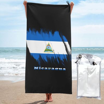Nicaragua Flag Nicaraguan Beach Towel Oversized, Microfiber Beach Towel with Pocket Sand Free Beach Blanket Super Lightweight Thin Towels 27.5"x55"