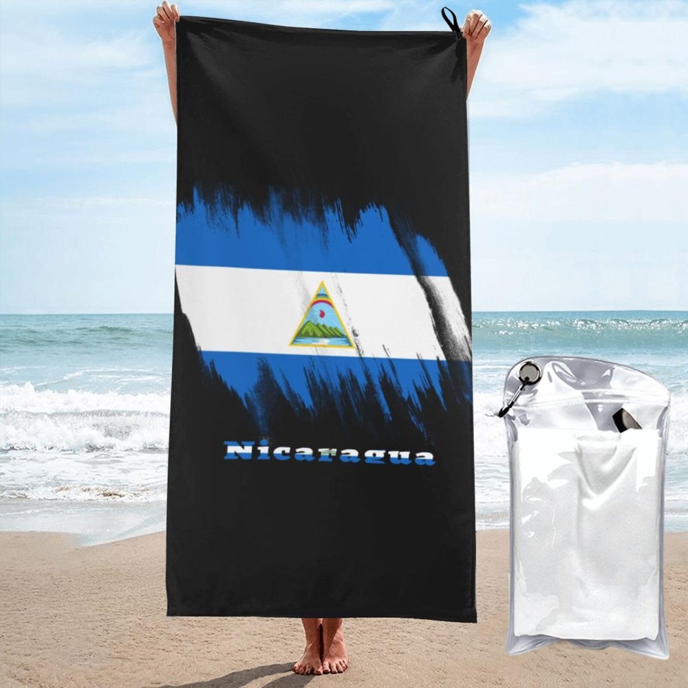 Nicaragua Flag Nicaraguan Beach Towel Oversized, Microfiber Beach Towel with Pocket Sand Free Beach Blanket Super Lightweight Thin Towels 27.5"x55"
