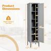COSTWAY Tall Bathroom Storage Cabinet, 5-Tier Freestanding Linen Tower Cabinet with 2 Doors, Wooden Side Storage Organizer, Narrow Slim Floor Cabinet for Bathroom, Living Room, Kitchen (Grey) view 3