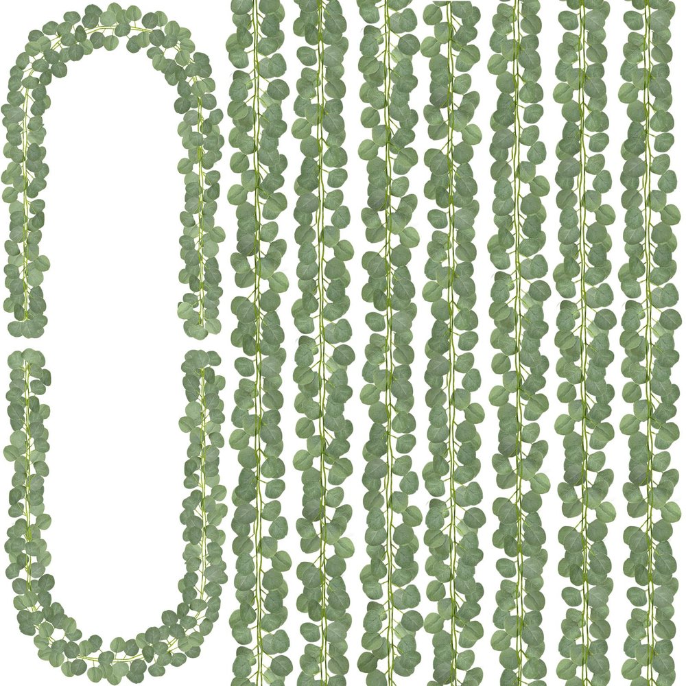 CQURE 16Pcs Eucalyptus Garland,Artificial Eucalyptus Leaves Table Greenery Garland Wreath Vines for Wedding Party Table Fireplace Bedroom Wall Room Decor