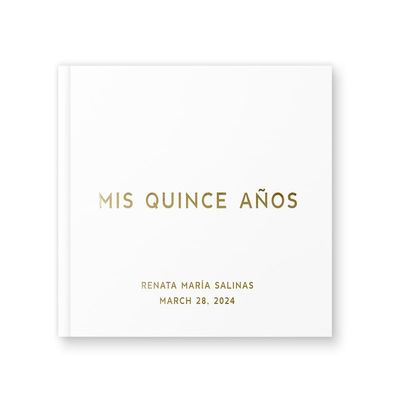 Quinceanera Guest Book Mis Quince Sweet 15 Birthday for Daughter, Quinceanera Idea Personalized Photo Book with Foil - White Gold (10x8)
