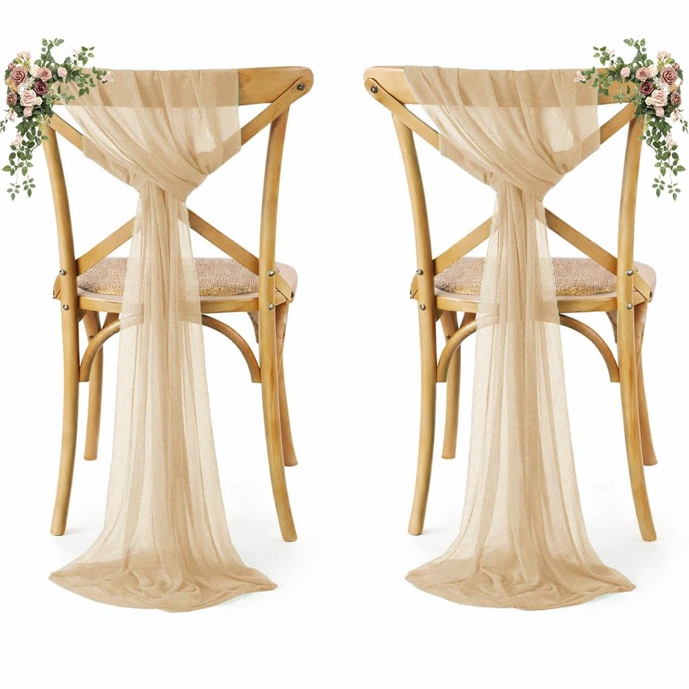 Pack of 125 Chiffon Chair Sashes for Wedding & Event Dcor - Champagne Gold