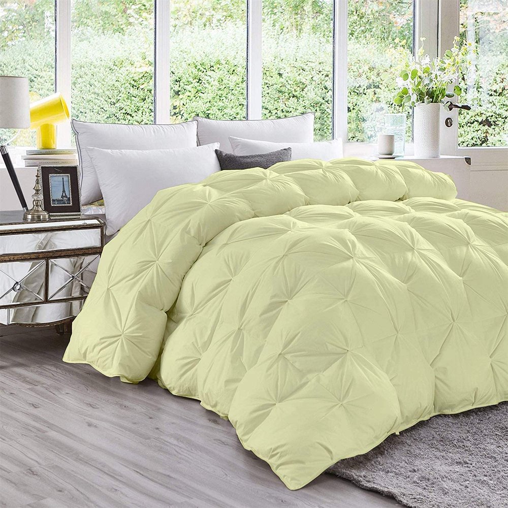 800-TC Pinch Pleated Down Comforter Oversized Queen Size 98 x 98 Inches 5-Piece All-Season Duvet Insert & 4pc Pillow Shams, 500 GSM Micro Fill With All Side Corner Tabs 100% Microfiber Fill Power