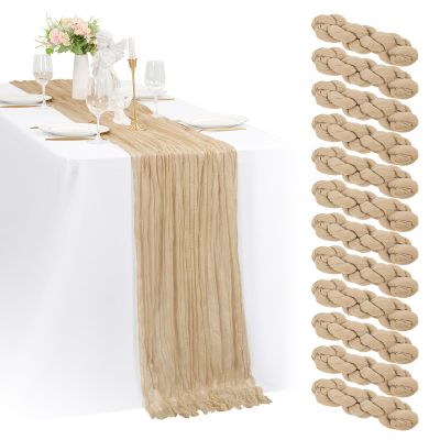 12 Pack 35x120 Inch Cheesecloth Table Runner Beige Gauze Table Runner 10FT Boho Cheese Cloth Table Runners Bulk Cream Table Runners for Wedding Party Baby Shower Table Decor