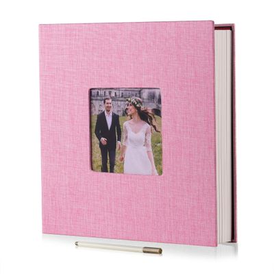 HoneyTolly Large Photo Album Self Adhesive, DIY Scrapbook Album for 4x6 8x10 10x12 Pictures, 60 Pages Linen Cover Memory Book, Ideal Gift for Family Wedding Baby Christmas Anniversary(Pink)