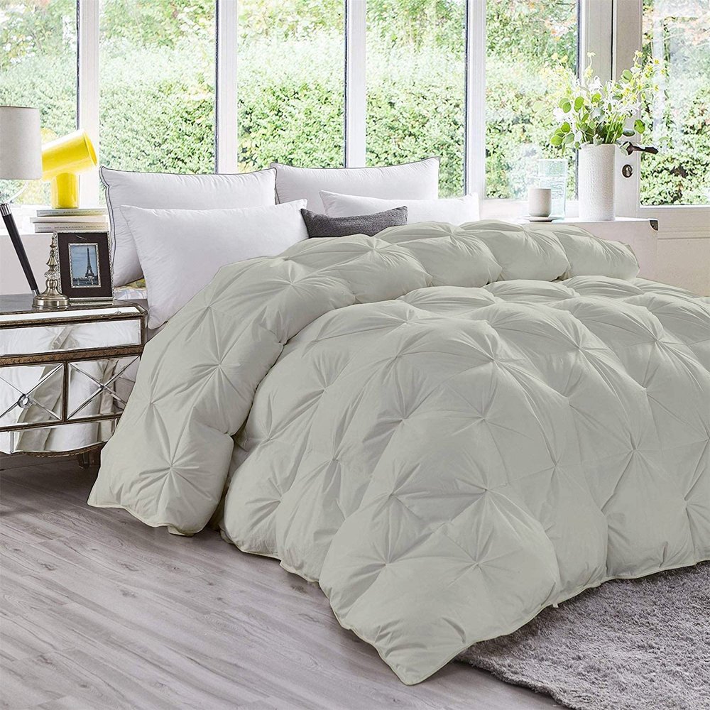 800-TC Pinch Pleated Down Comforter Oversized Queen Size 98 x 98 Inches 5-Piece All-Season Duvet Insert & 4pc Pillow Shams, 500 GSM Micro Fill With All Side Corner Tabs 100% Microfiber Fill Power