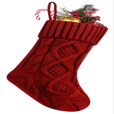 Fesciory 1 Pack Christmas Stockings, 14 Inches Cable Knitted Stocking Gifts & Decoration for Family Holiday Xmas Party Decor, Burgundy